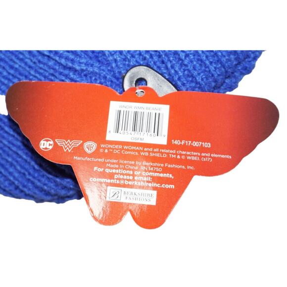 Vintage Wonder Woman DC Comics Logo Floppy Beanie Cap - Blue Knit Toque Hat 2017 - Picture 8 of 8